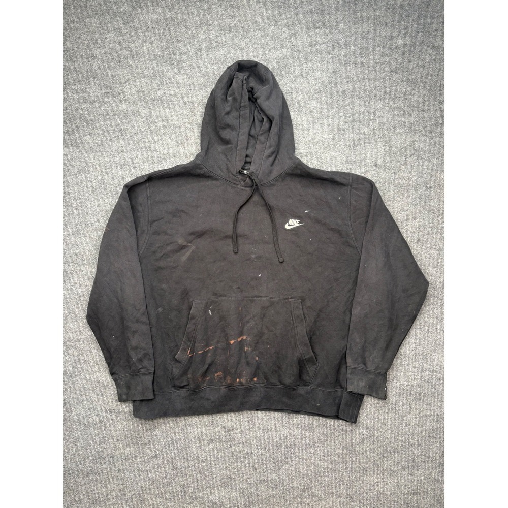 Nike Hoodie Mens XXL Black Pullover Sweatshirt Distressed Paint Splatter Work